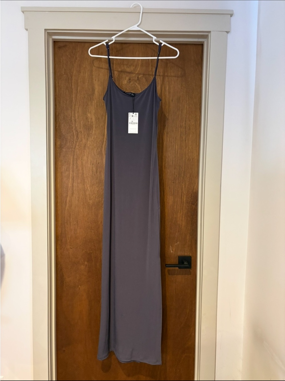 stradivarius Charcoal Gray Slip Maxi Dress